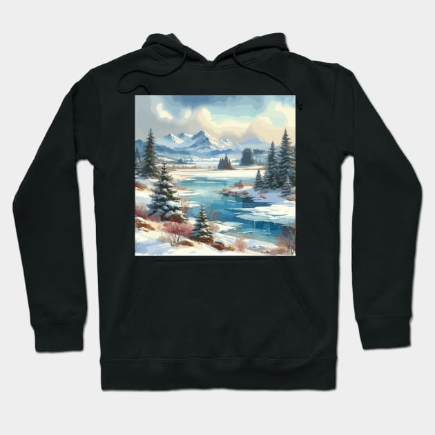 Winter Lake Winter Landscape Hoodie by Siha Arts